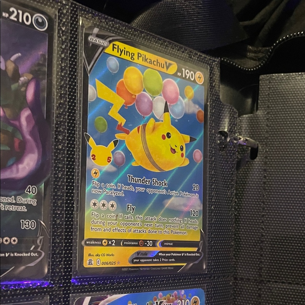 Pokemon Flying Pikachu Trading Card - Yellow and Blue